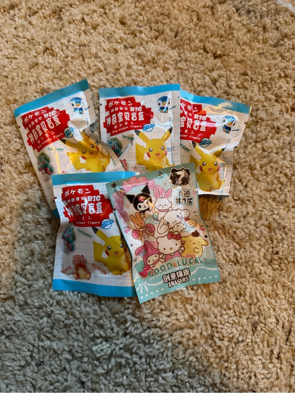 Pokemon and Sanrio Blind Erasers